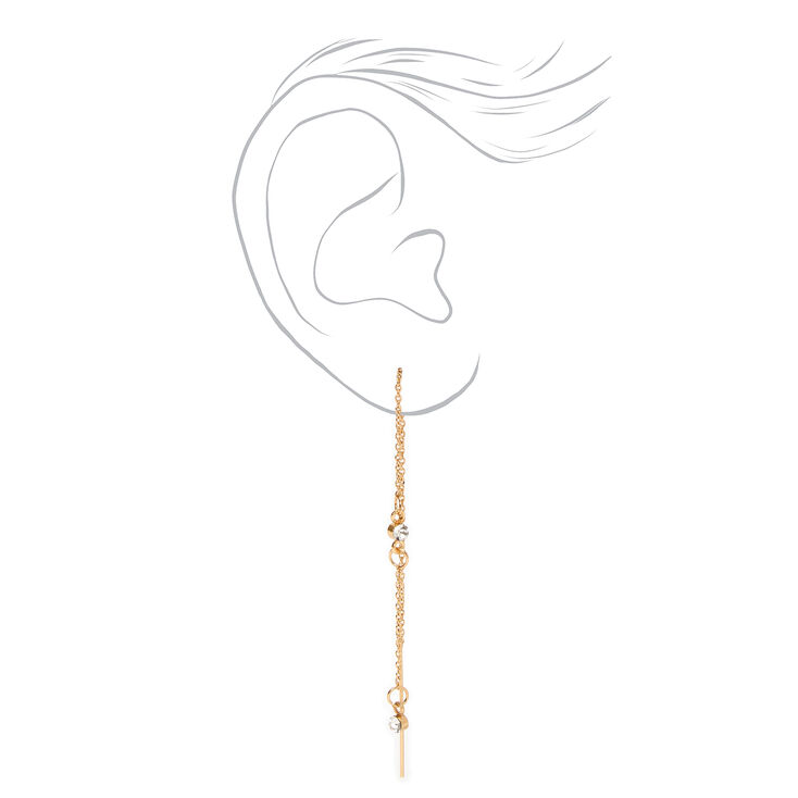 Gold 4&quot; Linear Crystal Threader Drop Earrings,