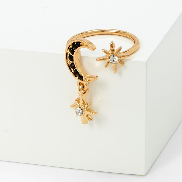 Gold Moon &amp; Stars Open Dangle Ring,