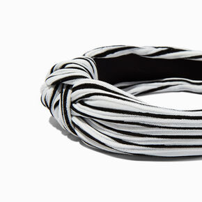 Black &amp; White Striped Knotted Headband,