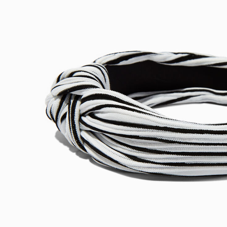Black &amp; White Striped Knotted Headband,