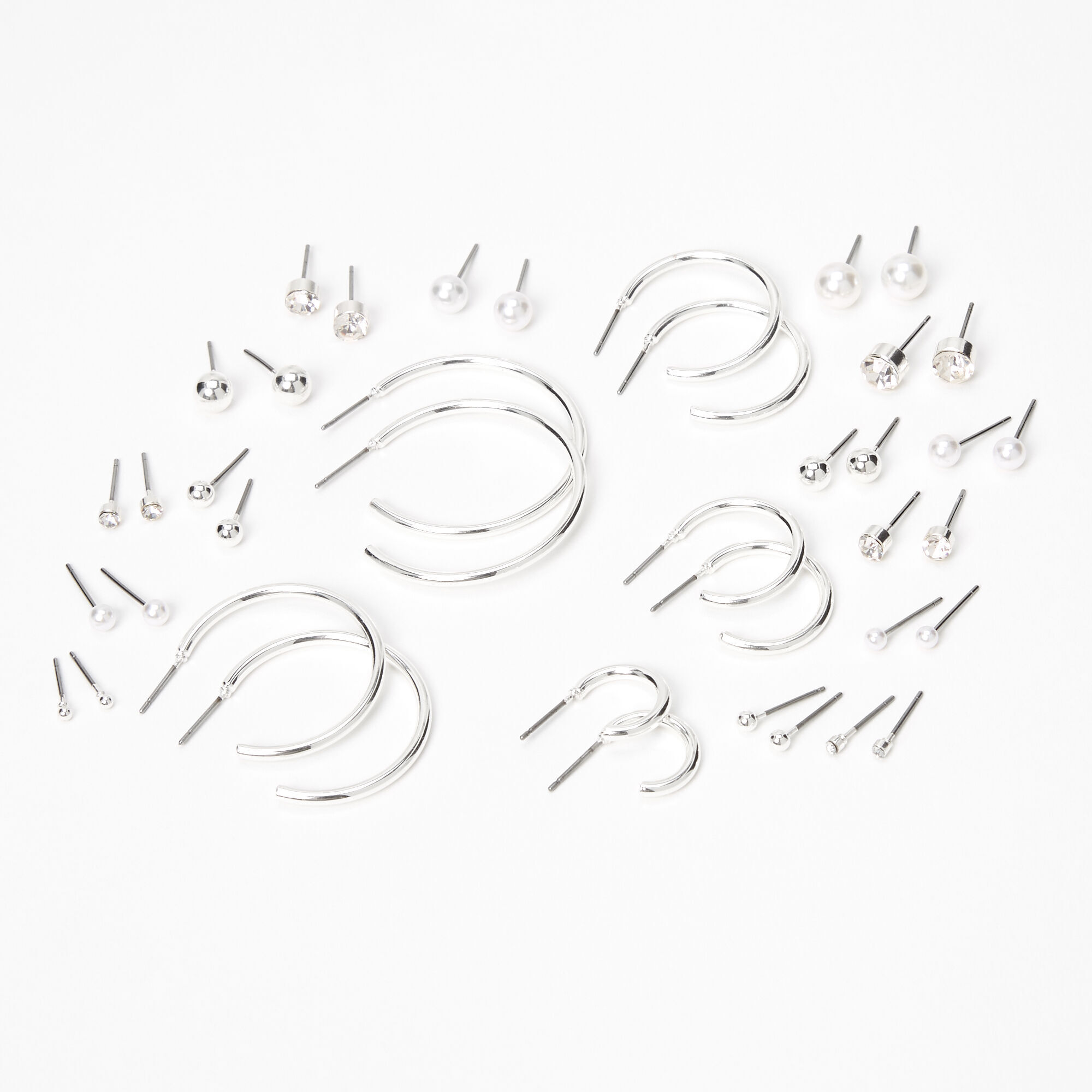 Silver Graduated Mixed Earrings Set 20 Pack Claire s US