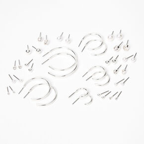 Silver-tone Graduated Mixed Earrings Set - 20 Pack,