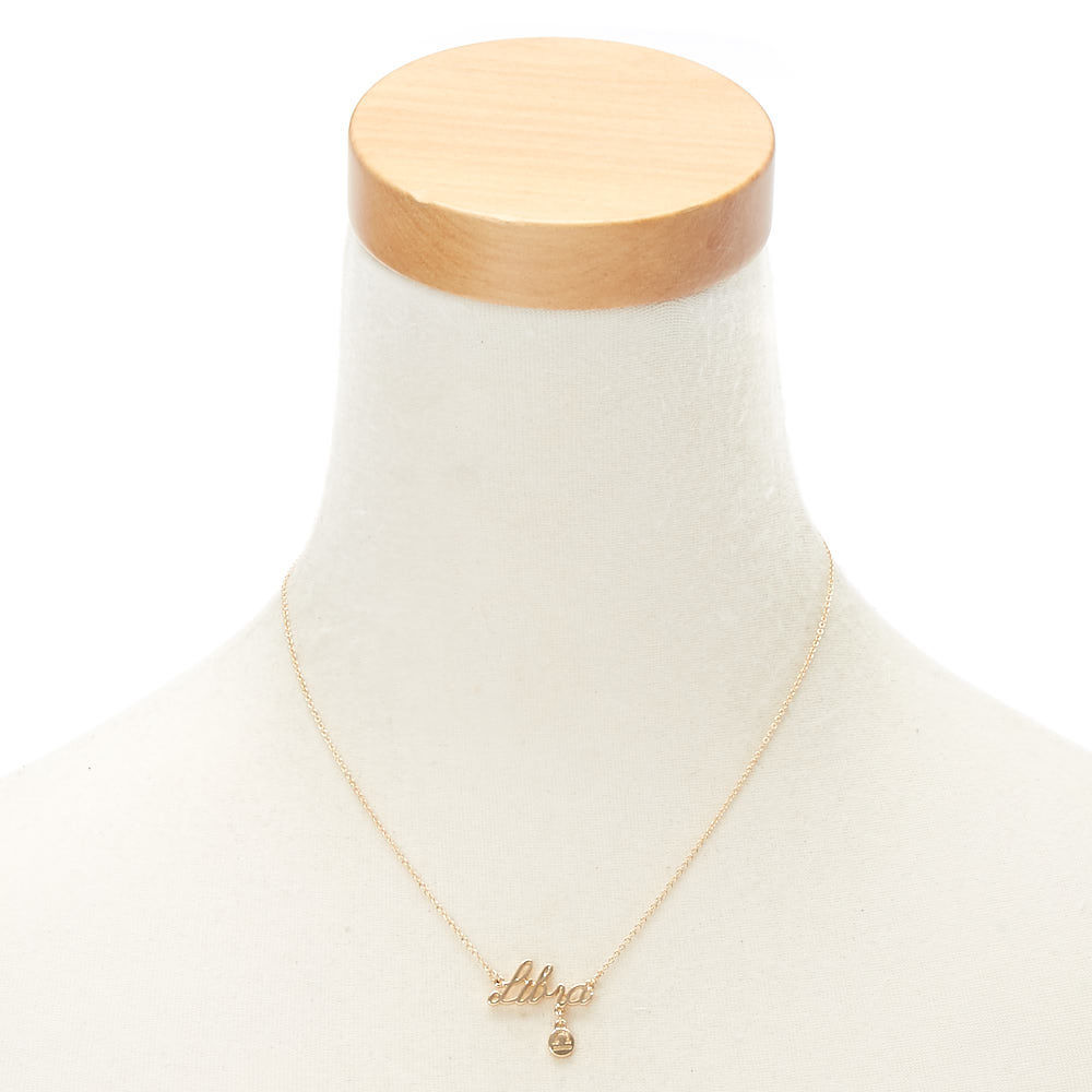 Gold Zodiac Pendant Necklace - Libra,