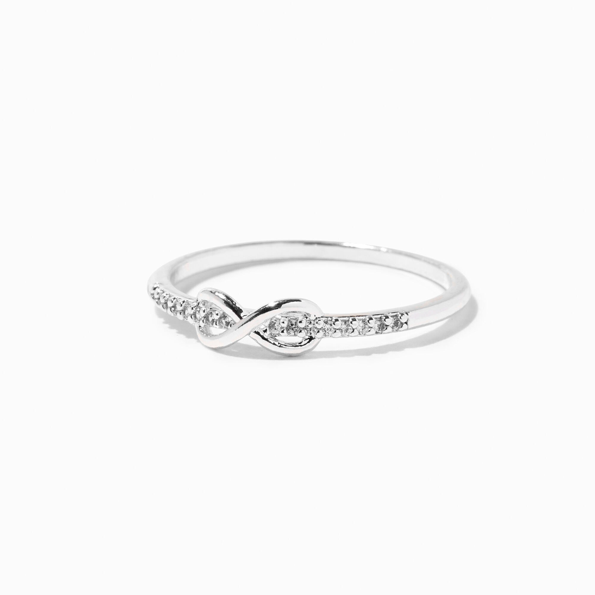 View Claires Tone Crystal Infinity Ring Silver information