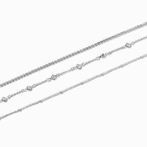 Silver-tone Cubic Zirconia Confetti Chain Bracelets- 3 Pack,