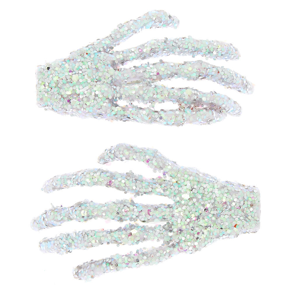 Skeleton Bow Hair Clips - Silver, 2 Pack,