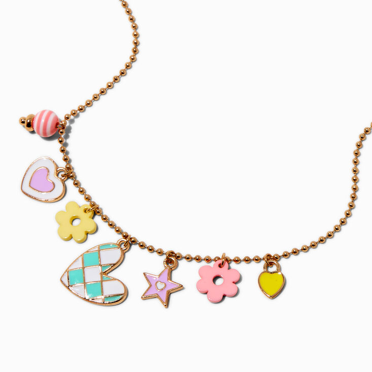 Claire&#39;s Club Checkered Heart Charm Necklace,