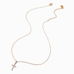 Gold-tone Stainless Steel Pav&eacute; Cross Pendant Necklace,