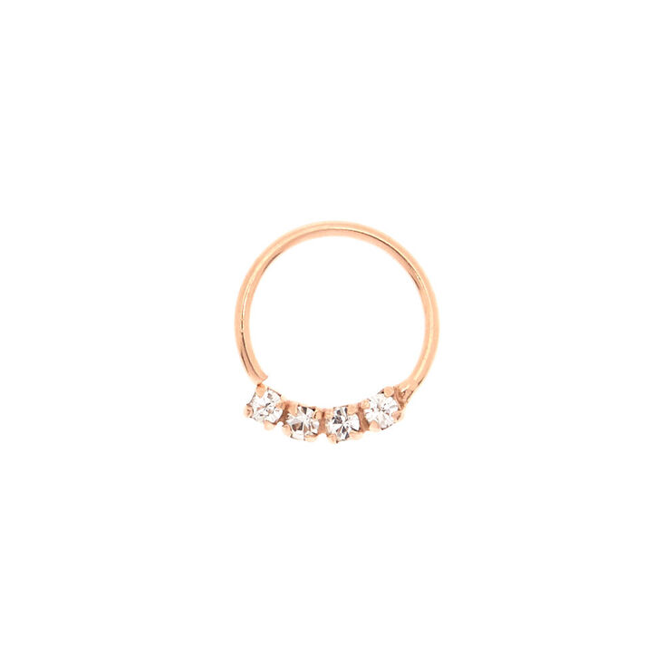 Sterling Silver Rose Gold-tone 22G Embellished Stone Nose Ring,