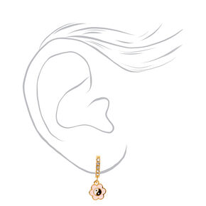 18kt Gold Plated 10MM Pink Yin Yang Daisy Huggie Hoop Earrings,