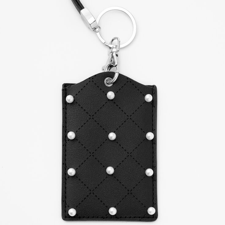 Faux Pearl Quilted Lanyard - Black,