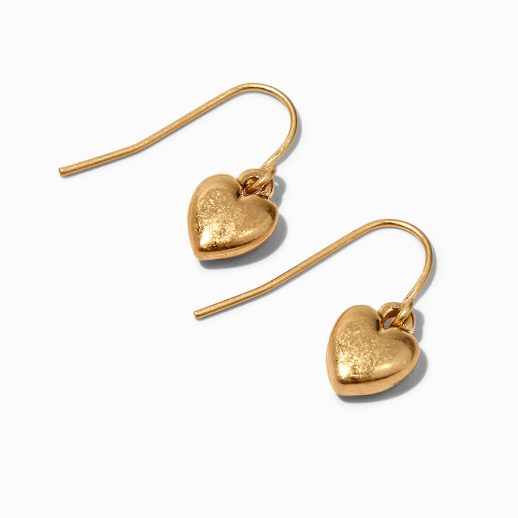 Gold Small Heart 0.5&quot; Drop Earrings,