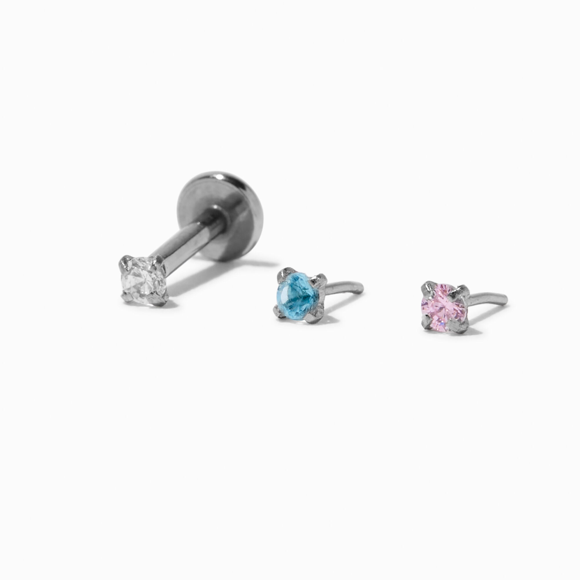 View Claires 16G Changeable Stud Cartilage Earrings 3 Pack Silver information