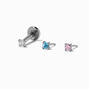 Silver-tone 16G Changeable Stud Threadless Cartilage Earrings - 3 Pack,