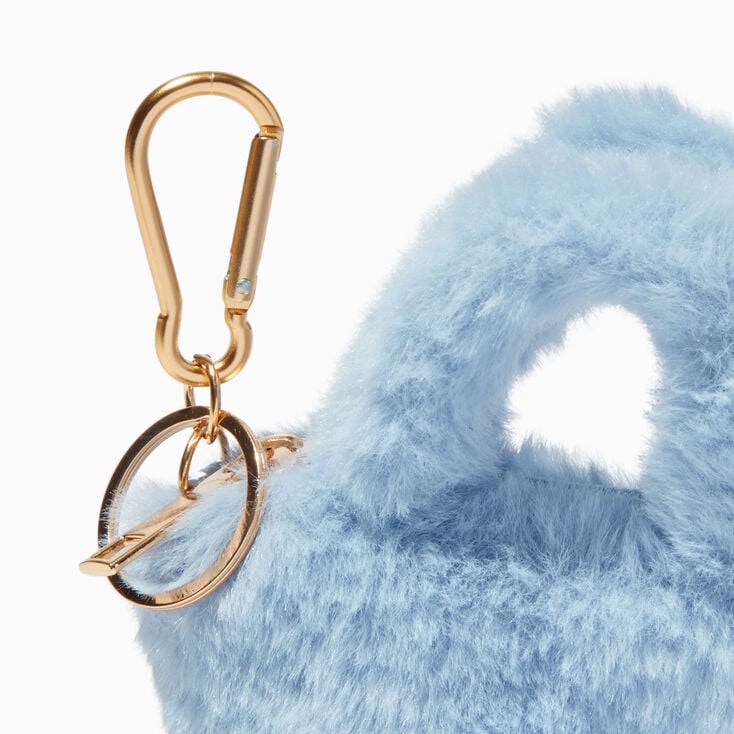 Blue Furry Mini Tote Bag Keyring,