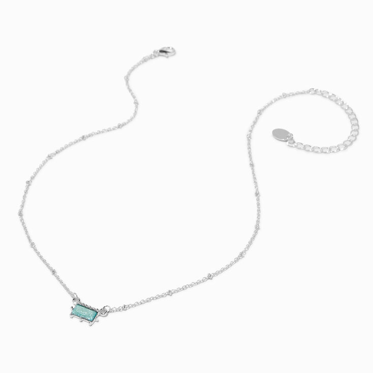 Aqua Rectangular Silver-tone Pendant Necklace
