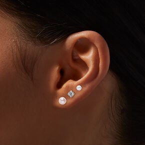 Pink &amp; White Crystal &amp; Pearl Coquette Stud Earrings - 9 Pack,