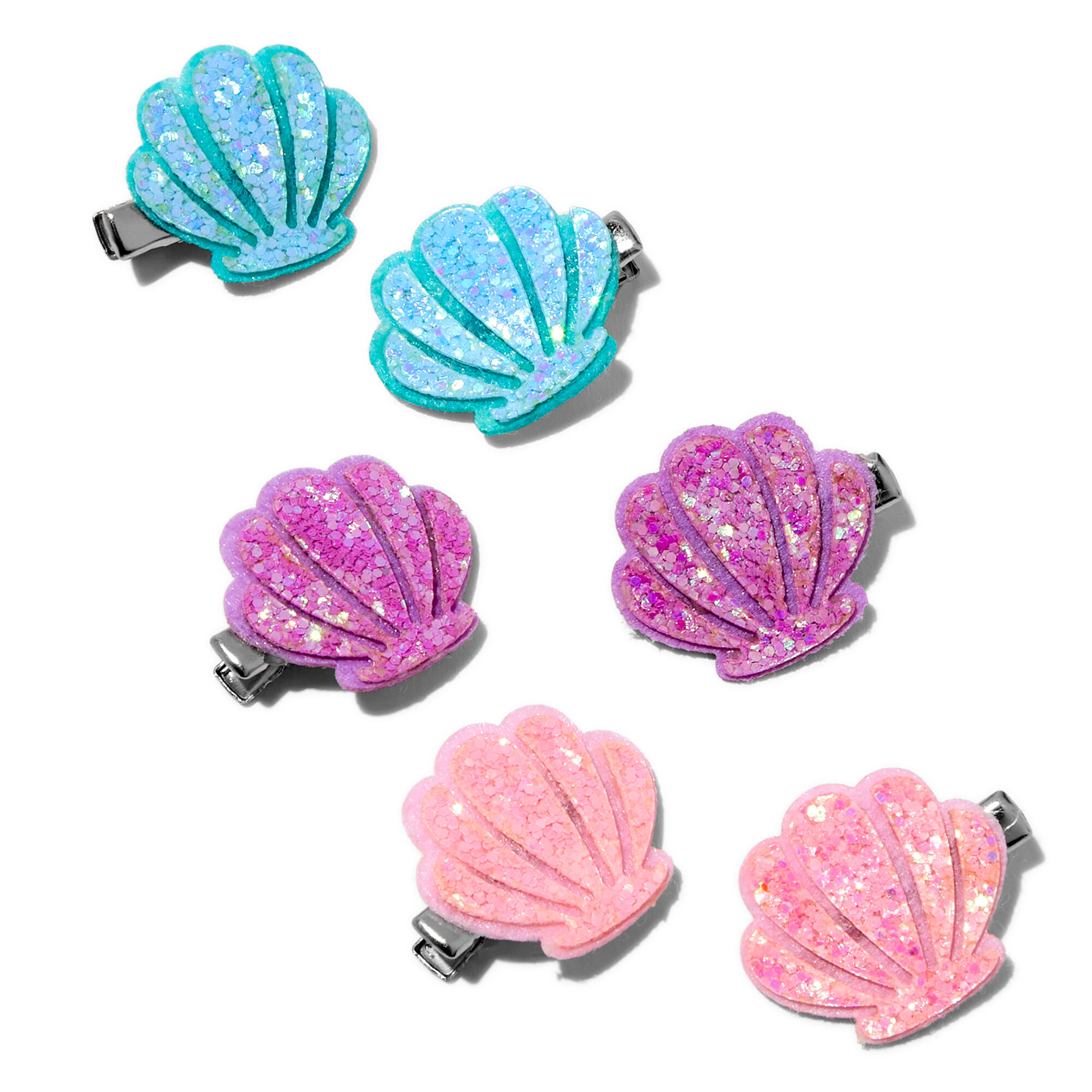 View Claires Club Glitter Shell Hair Clips 6 Pack information