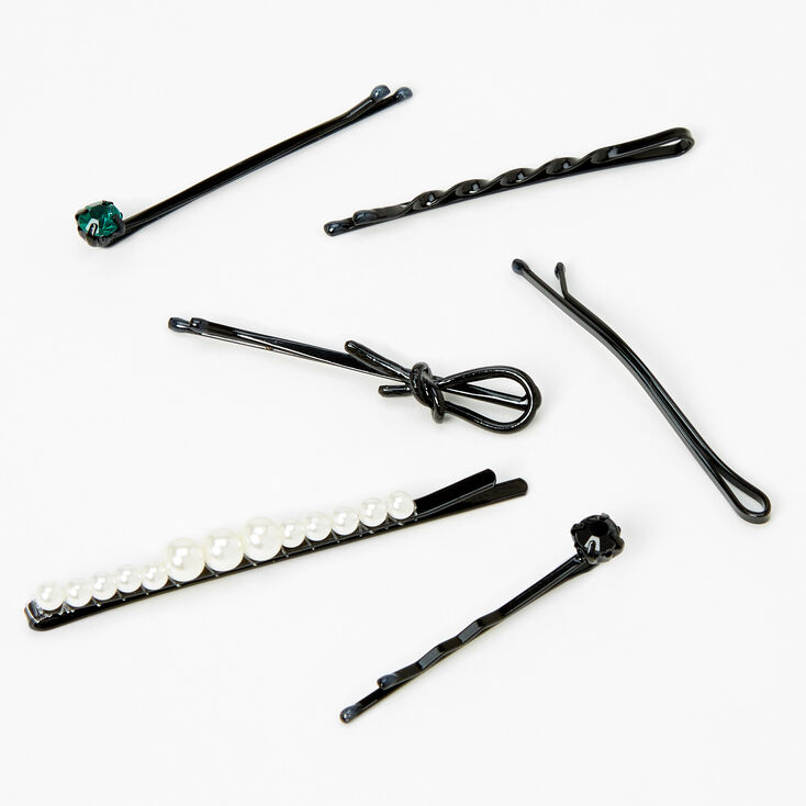 Claire's Épingles à cheveux couleur hématite perles d'imitation et strass - Lot de 6