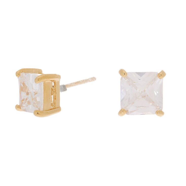 18kt Gold Plated Cubic Zirconia Square Stud Earrings - 7MM,