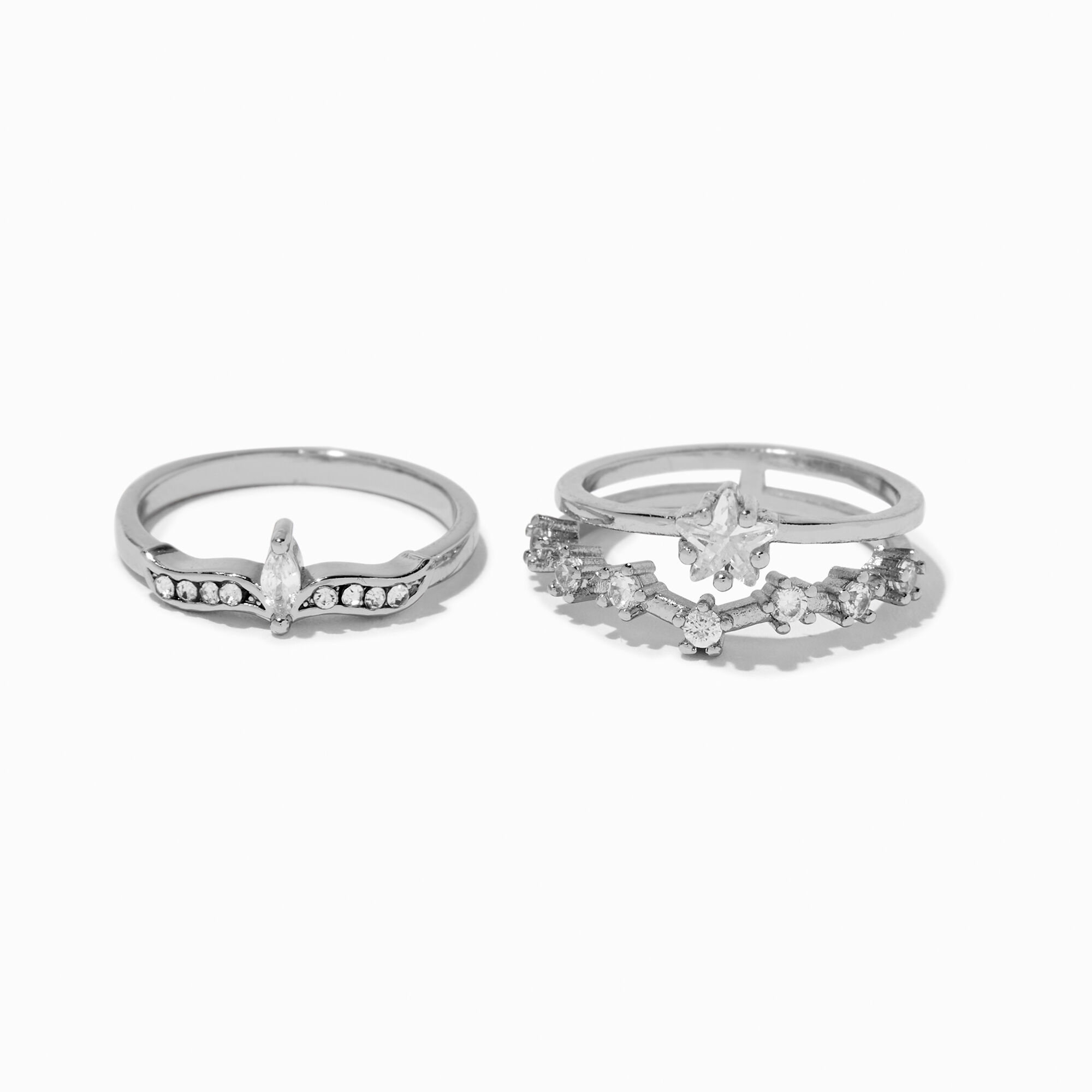 View Claires Tone Cubic Zirconia Celestial Ring Stack 2 Pack Silver information