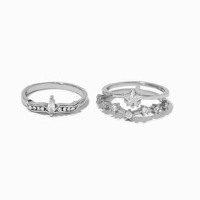 Silver-tone Cubic Zirconia Celestial Ring Stack - 2 Pack ,