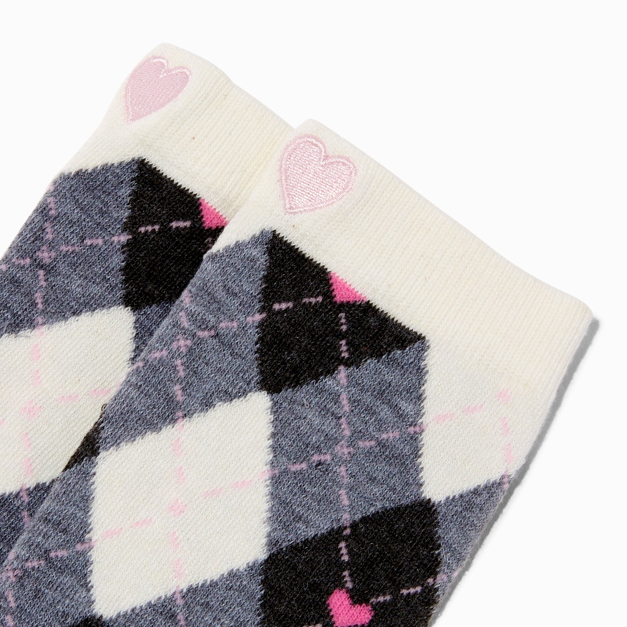 Black & White Plaid Pink Heart Over the Knee Socks - 1 Pair,
