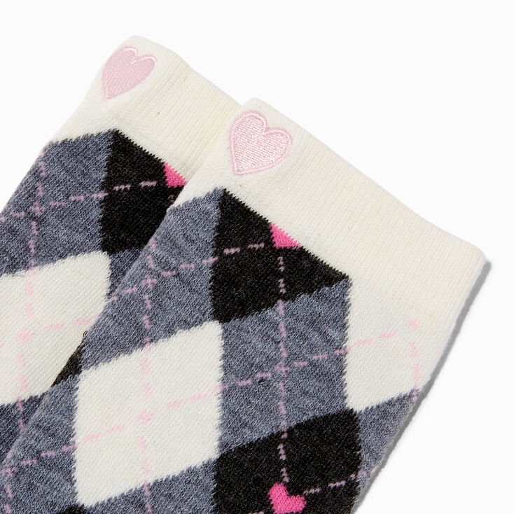 Chaussettes montantes c&oelig;ur rose &eacute;cossais noir et blanc - 1&nbsp;paire,