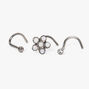 Silver Titanium 20G Opal Flower Nose Studs - 3 Pack,