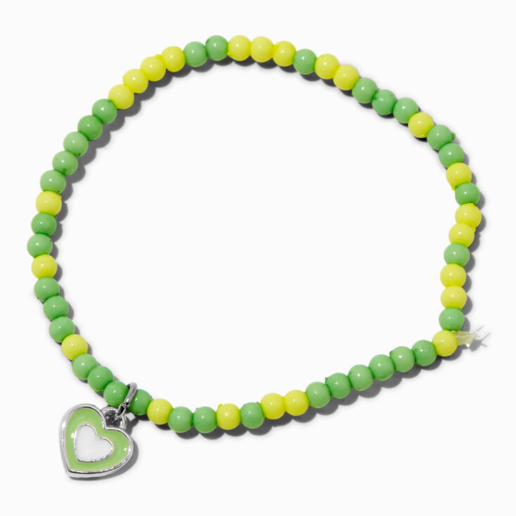 Claire&#39;s Club Green &amp; Yellow Heart Seed Bead Stretch Bracelet,