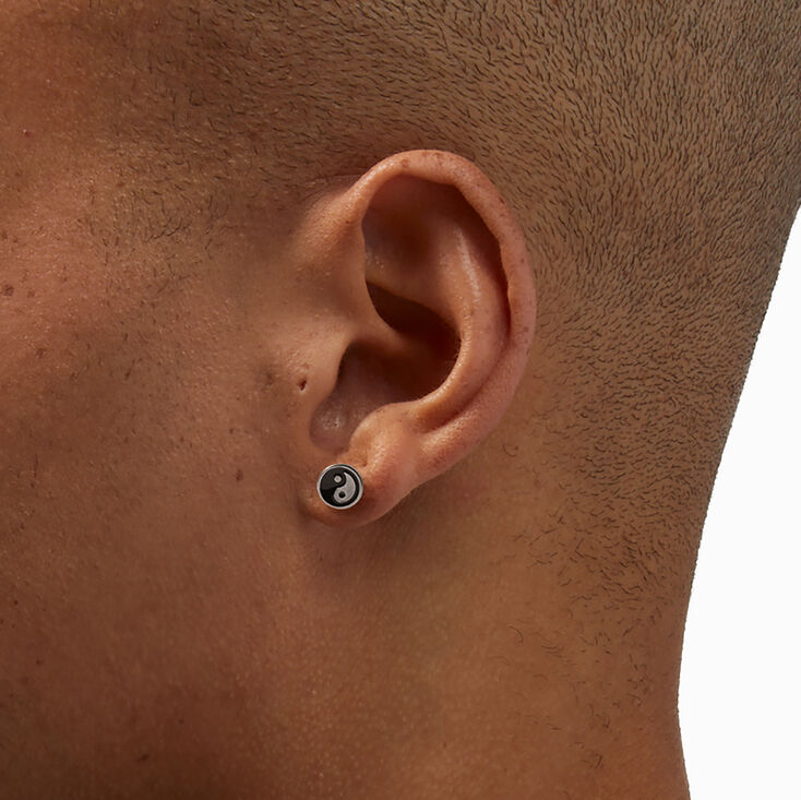 Silver Titanium Yin Yang Stud Earrings,