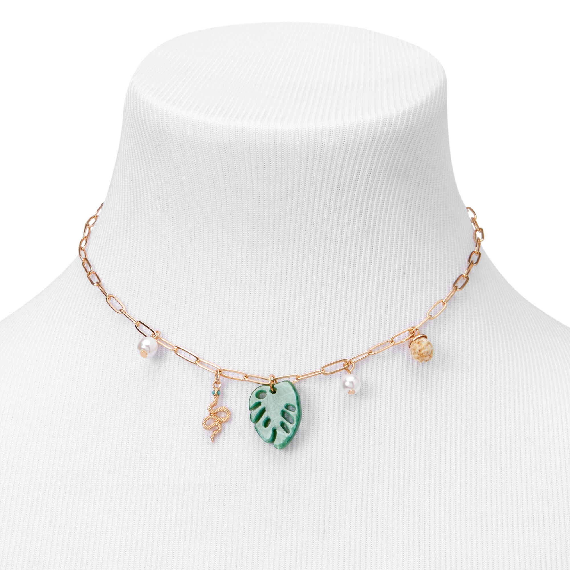 Gold Tropical Palm Charm Choker Necklace,