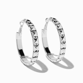 Silver-tone 60mm Studded Hoop Earrings,