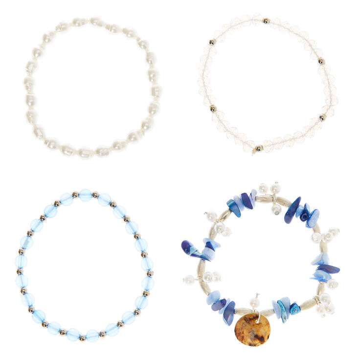 Silver Puka Stone Stretch Bracelets - Blue, 4 Pack,