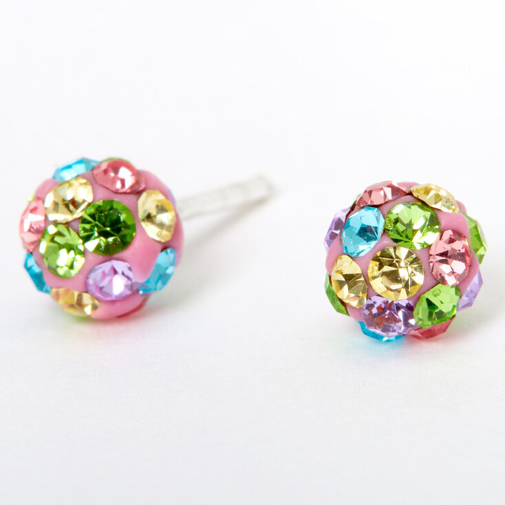 Clous d&#39;oreilles boule de feu strass 4&nbsp;mm couleur argent&eacute;e - Rose,