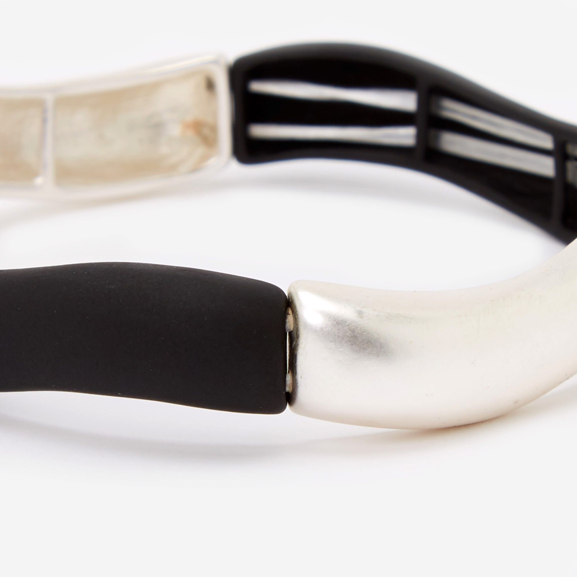 Wavy Bars Stretch Bangle Bracelet - Black/Silver,