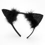 Glittery Cat Ears Headband - Black,