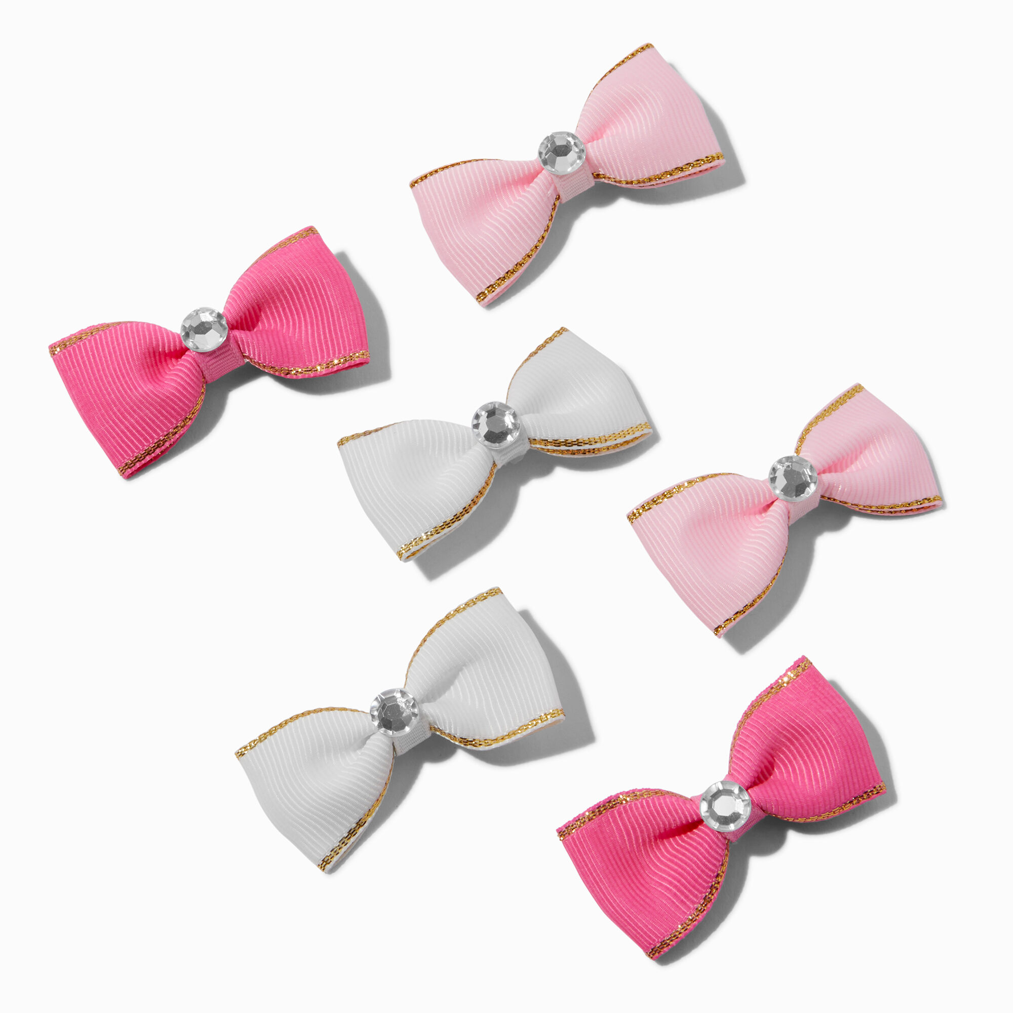 View Claires Club Gem Bow Hair Clips 6 Pack Pink information