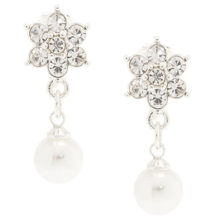 Flower Faux Pearl Clip On Earrings Claire S Us Flower Faux Pearl Clip On Earrings