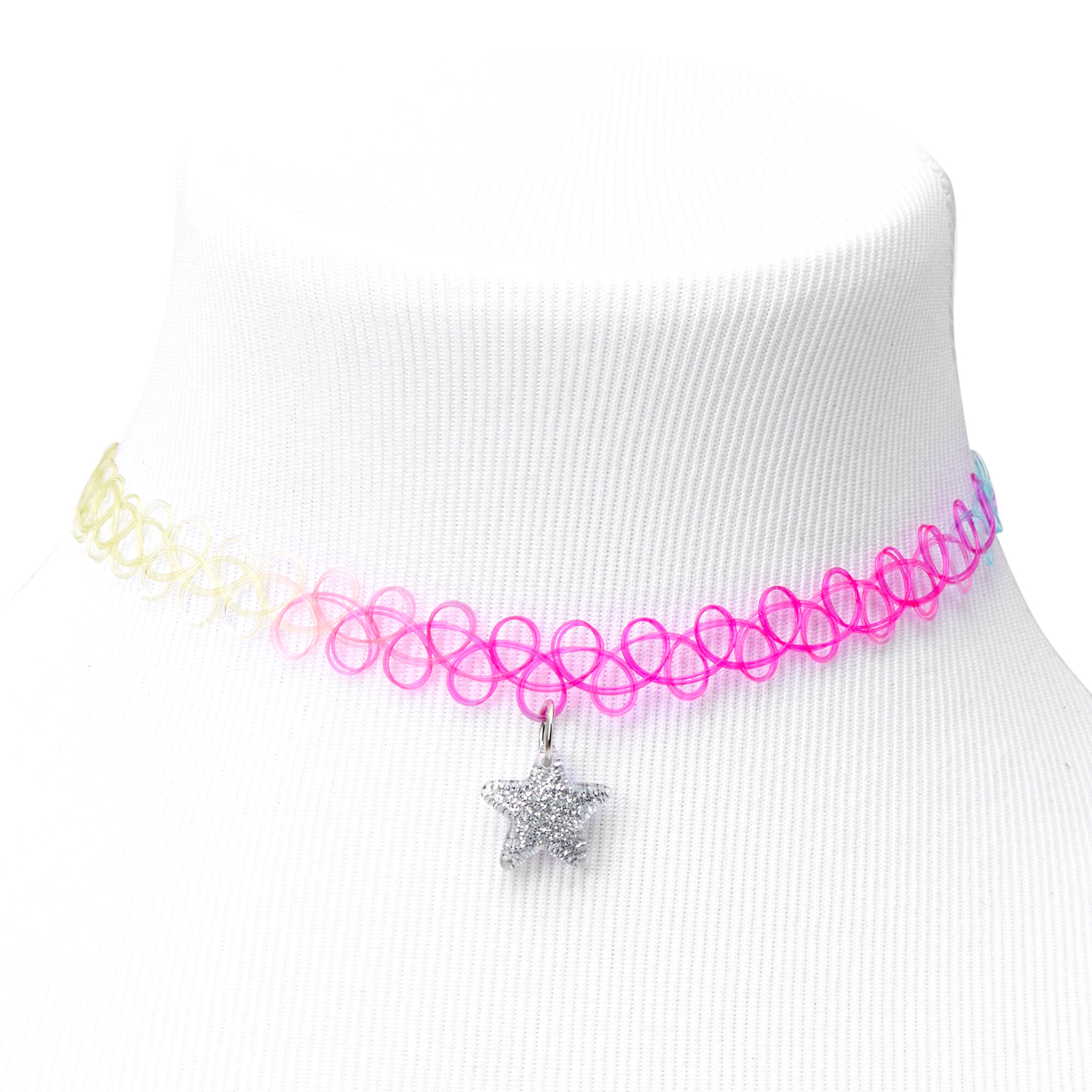 Claire s Club Star Choker Necklace Rainbow