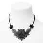 Black Filigree Flower Statement Necklace,