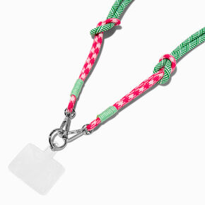 Pink &amp; Green Patterned Crossbody Phone Lanyard,