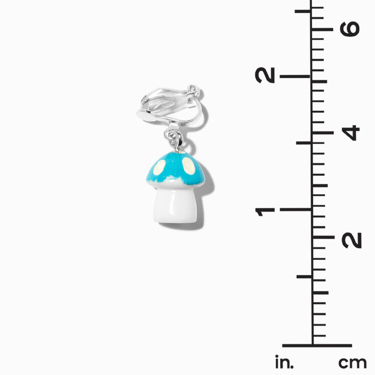 Blue Mushroom Clip-On Drop Earrings,