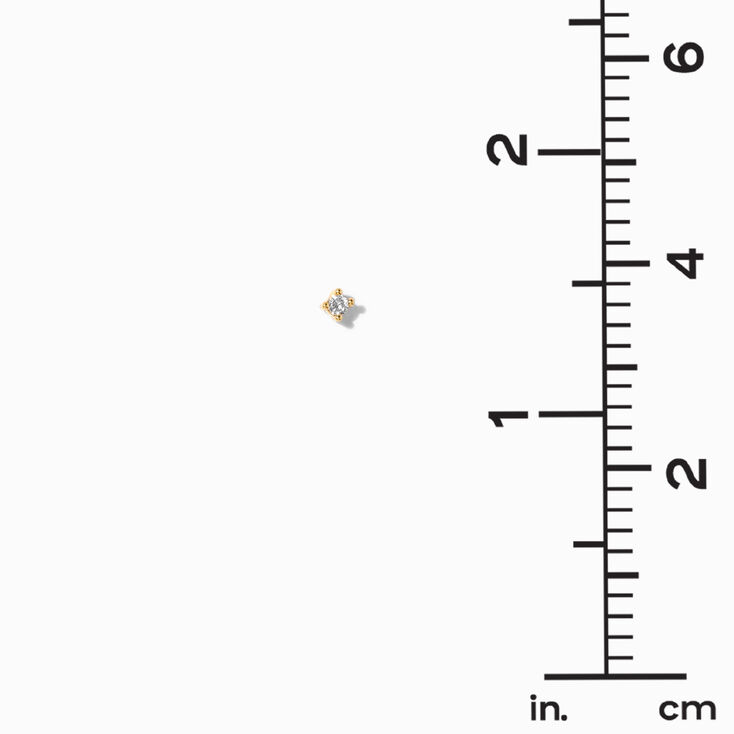 18K Gold Plated One 2MM Cubic Zirconia Stud Earring,