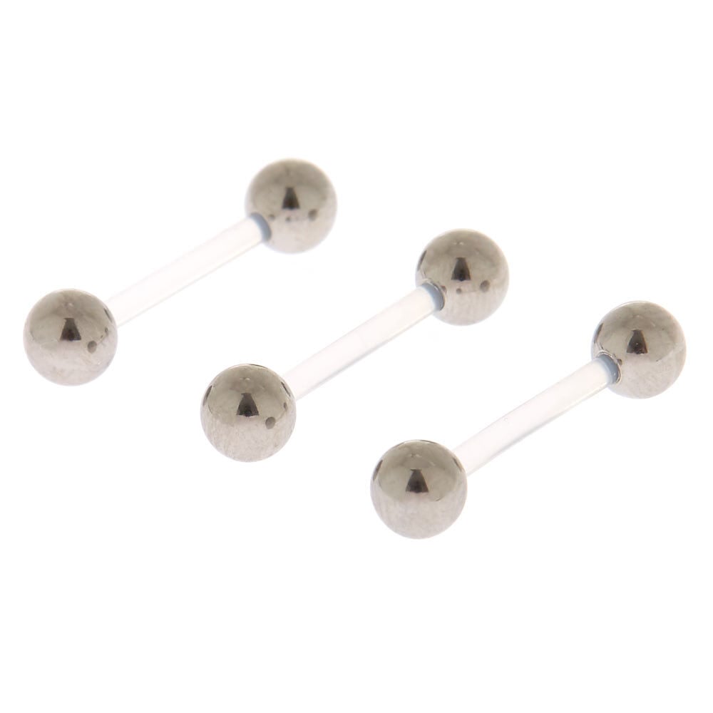 Bioflex® Silver 14G Barbell Tongue Rings - 3 Pack,