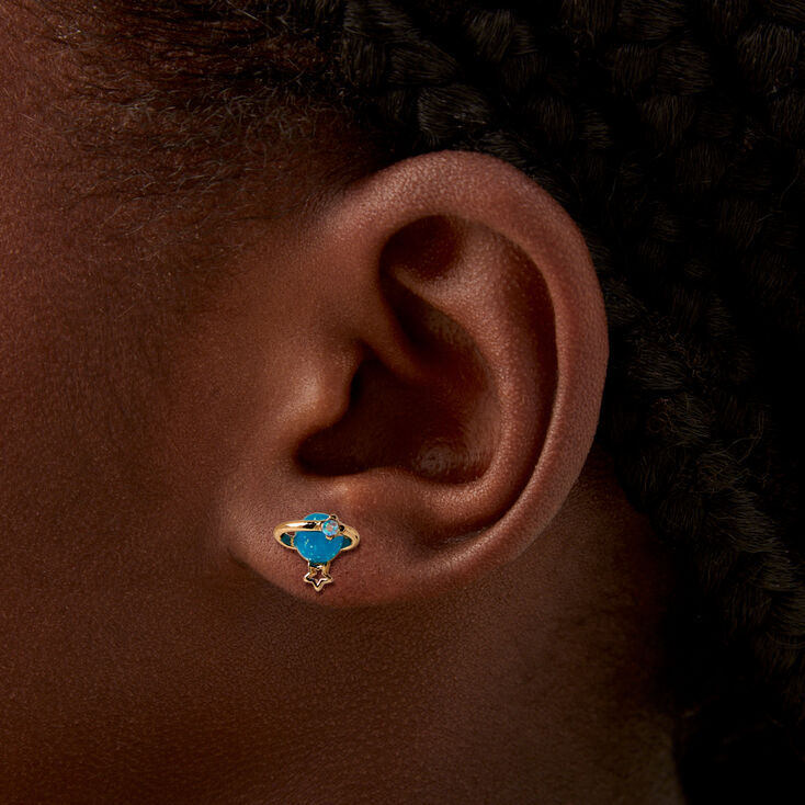 Blue Glow in the Dark Planet Stud Earrings ,