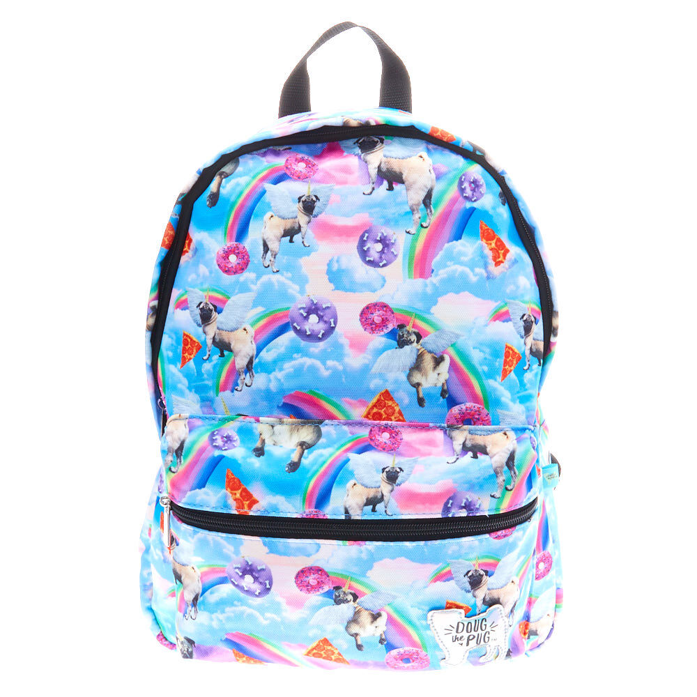 Doug the Pug Unicorn Print Backpack Light Blue Claire s