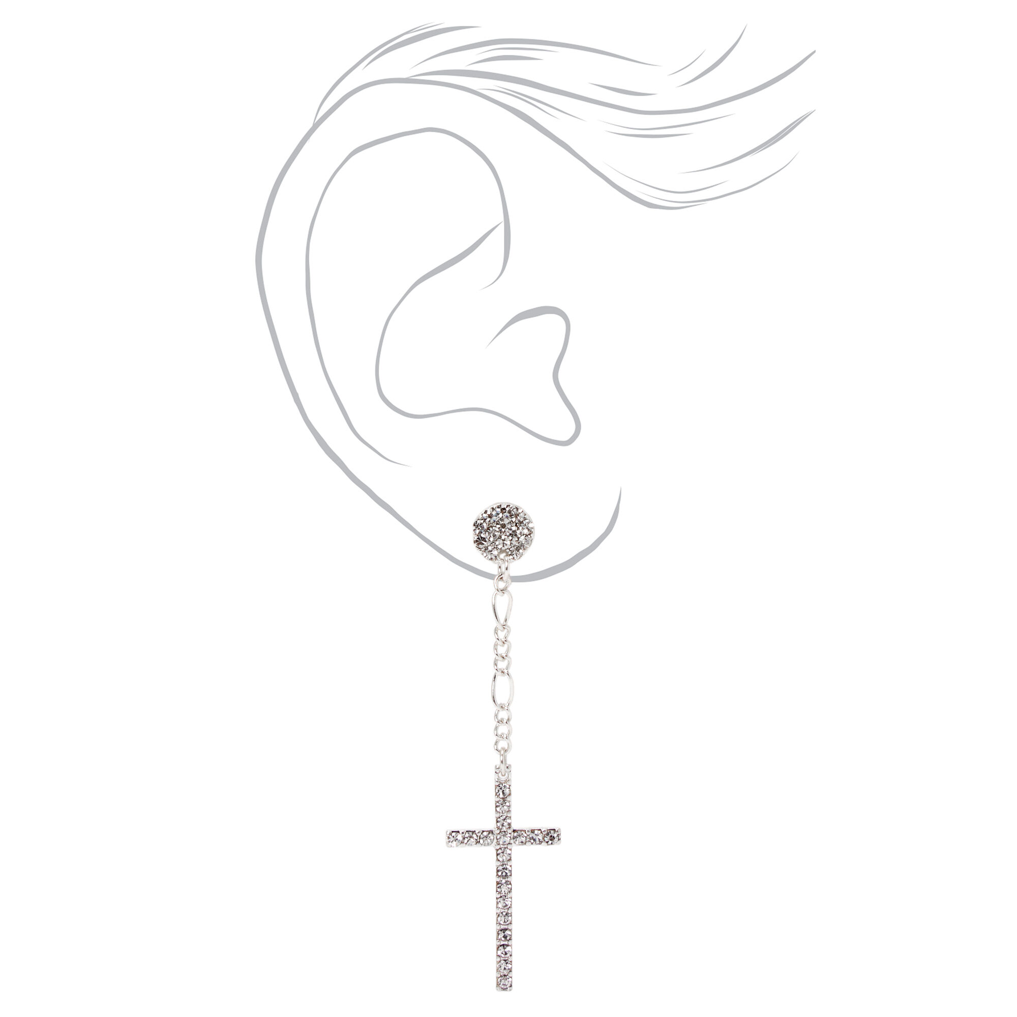 Silver 2.5" Embellished Cross Drop Earrings,