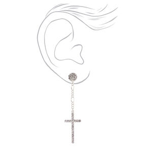 Silver 2.5&quot; Embellished Cross Drop Earrings,