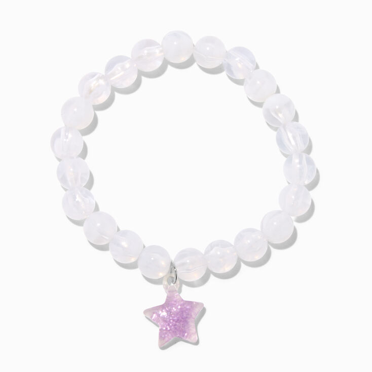 Purple Star Glow in the Dark White Stretch Beaded Bracelet,